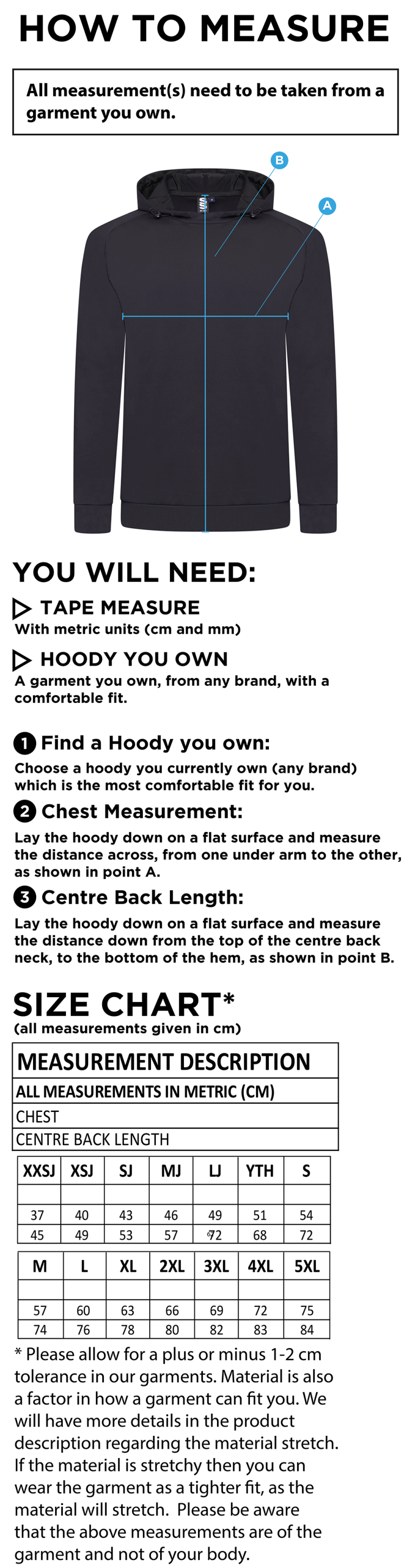 ACTIVE HOODY NAVY - Size Guide