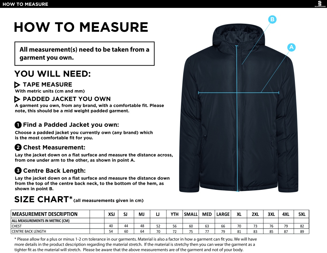 Active Padded Jacket - Navy - Size Guide